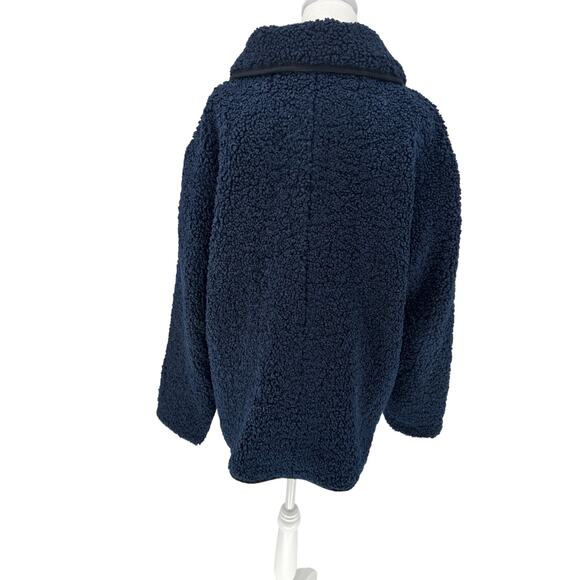 J.CREW Navy Blue Teddy Sherpa Coat with Collar & Pockets - Warm Cozy Luxe! Sz L - Picture 6 of 13